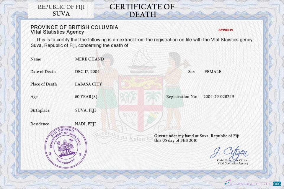 Download Fiji death certificate PSD template Photoshop template
